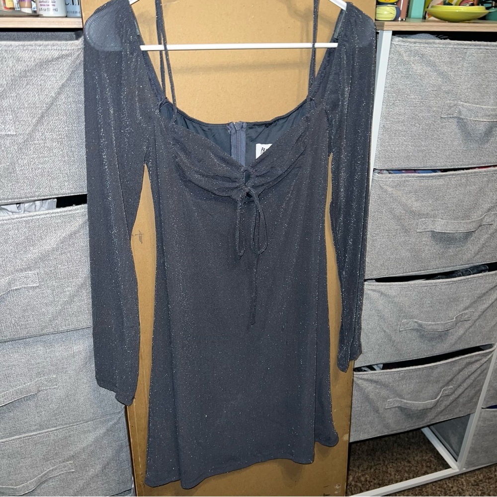 Princess Polly Shimmering Black Long Sleeve Dress